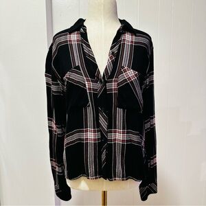 Rails Black Plaid Button-Down Shirt with Red & White Stripes